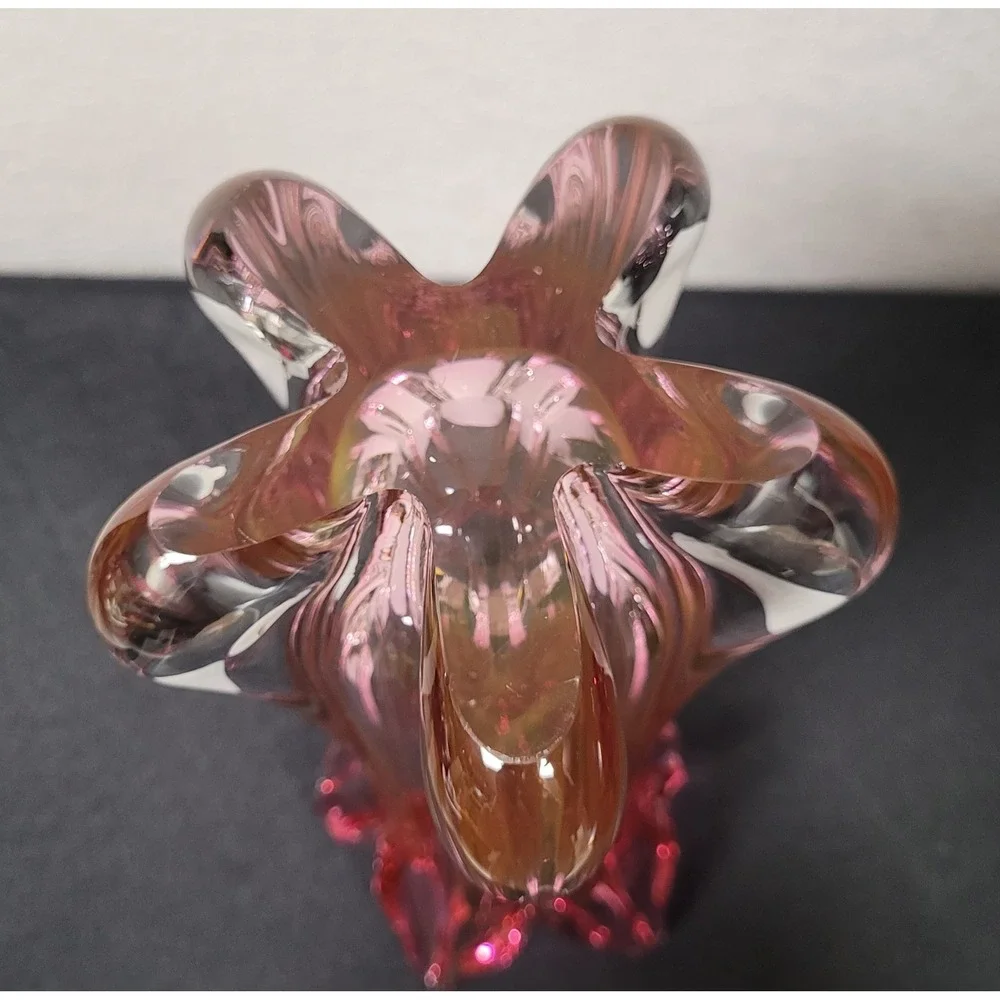 MCM Josef Hospodka Chribska Cranberry Pink Art Glass Starburst Vase Czech 12